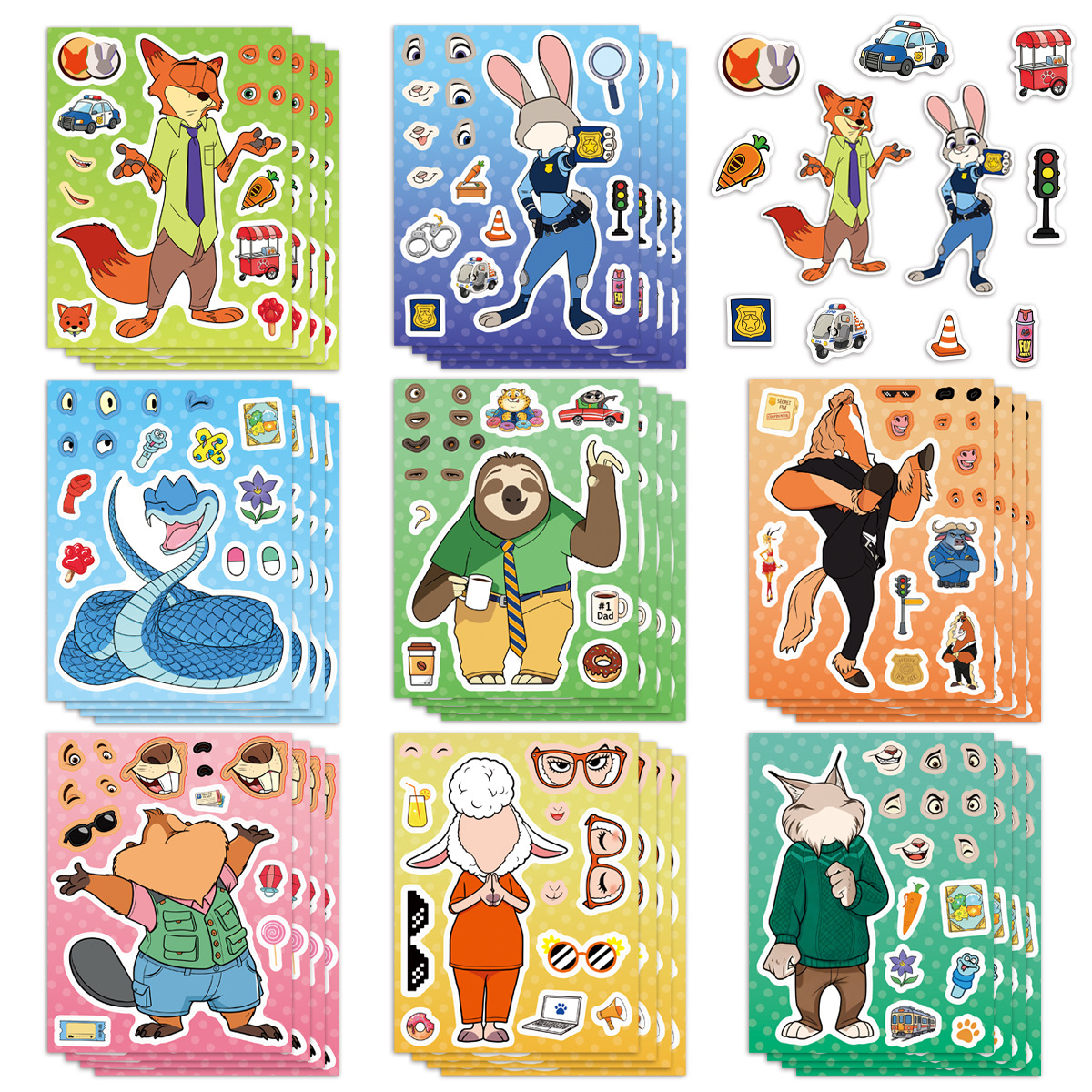 Zootopia Party Games - 8/16Sheets Make a Face Zootopia 2