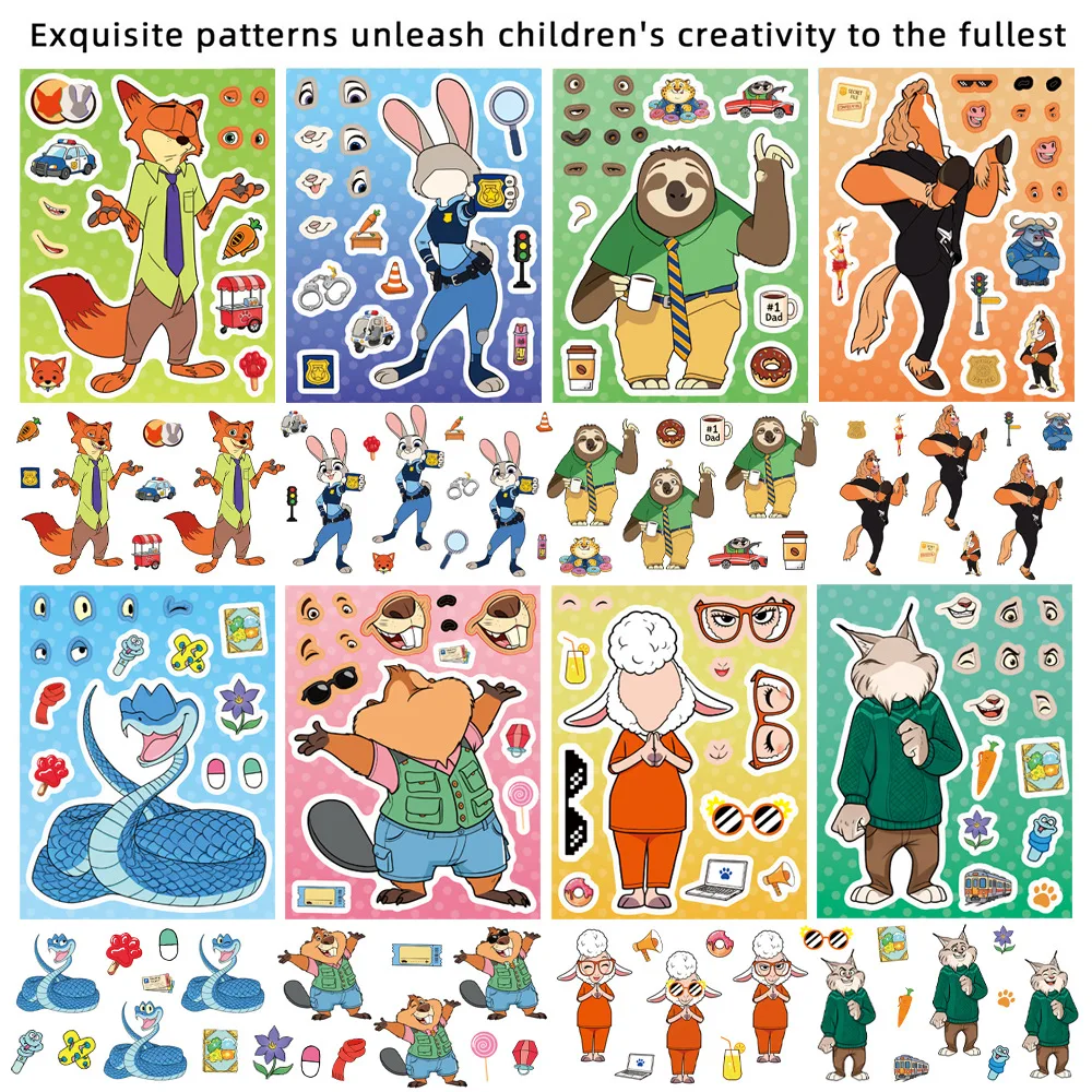 Zootopia Party Games - 8/16Sheets Make a Face Zootopia 2