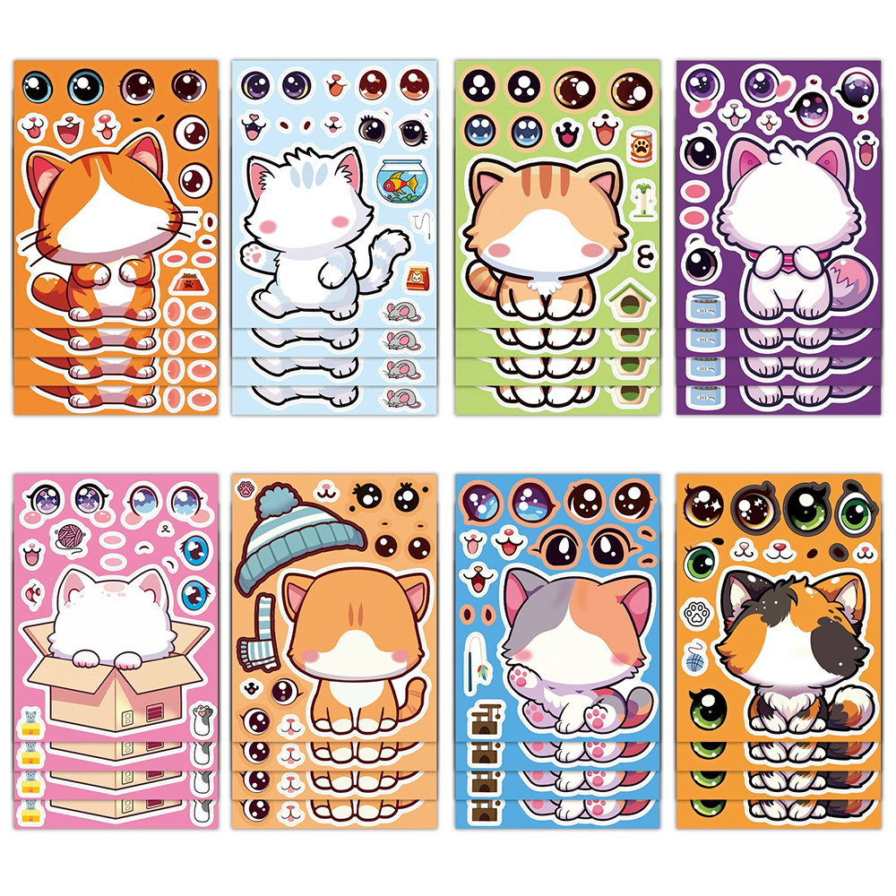 8/16Sheets Cute Cat Cartoon Ma - مراجعة Party Games Instagram وسعره