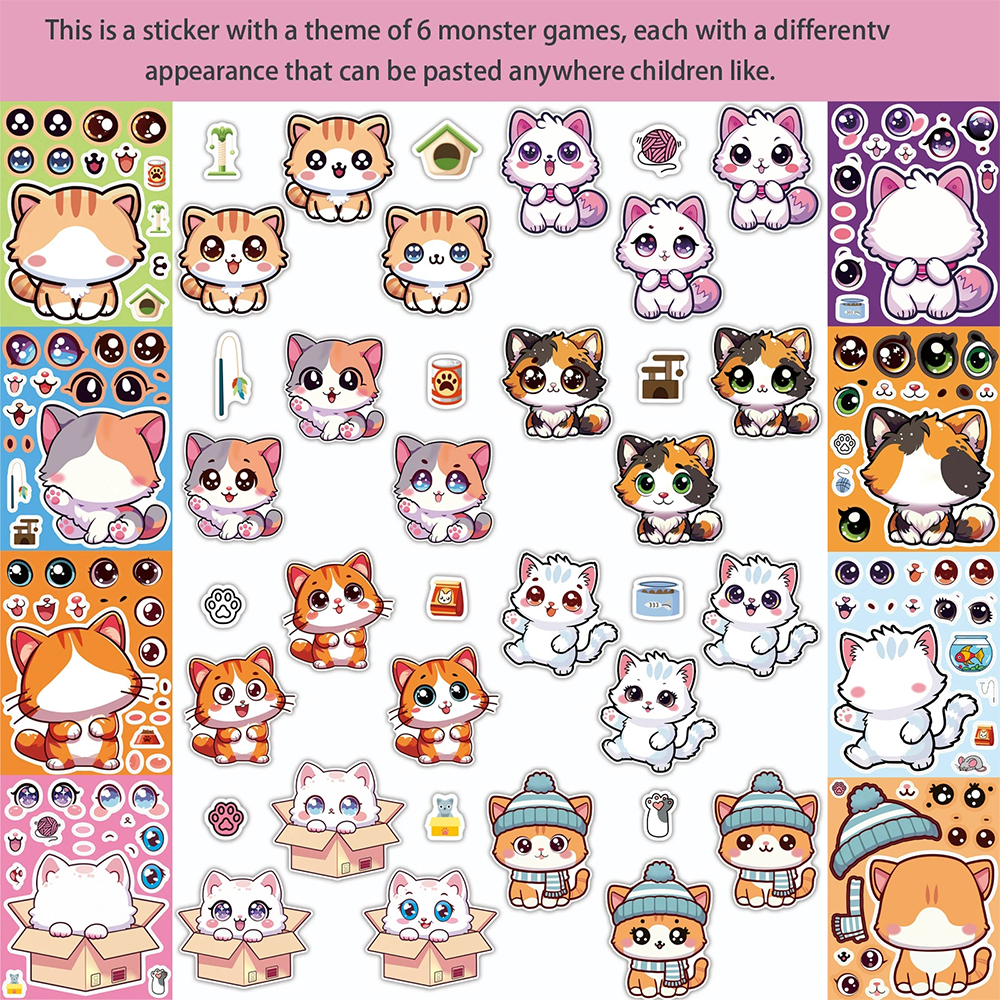 8/16Sheets Cute Cat Cartoon Ma - مراجعة Party Games Instagram وسعره