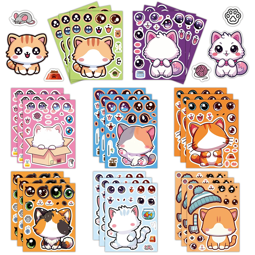 8/16Sheets Cute Cat Cartoon Ma - مراجعة Party Games Instagram وسعره
